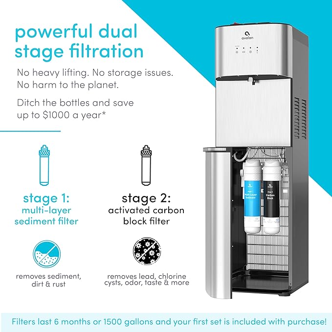 Avalon Self Cleaning Bottleless Water Cooler Water Dispenser - 3 Temperature Settings - Hot, Cold & Room Water, Durable Stainless Steel Cabinet, NSF Certified Filter- UL Listed