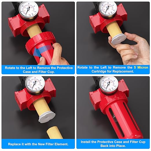 TAILONZ PNEUMATIC 0-150PSI 1/4 Inch NPT Aluminum Alloy Air Filter, Particulate Filter, Coalescing Filter, Desiccant Dryer and Air Regulator (Manual Drainage)