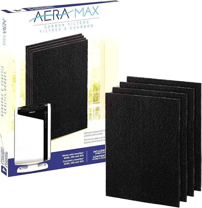 Fellowes Carbon Filters for AeraMax Air Purifiers - 4 Pack (9324201),Black, 16.1" x 12.4" x 0.2"