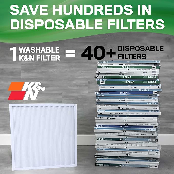 K&N 12X24X1 HVAC Furnace Air Filter, Lasts a Lifetime, Washable, Merv 13, the Last HVAC Filter You Will Ever Buy, Breathe Safely at Home or in the Office, HVC-13-11224