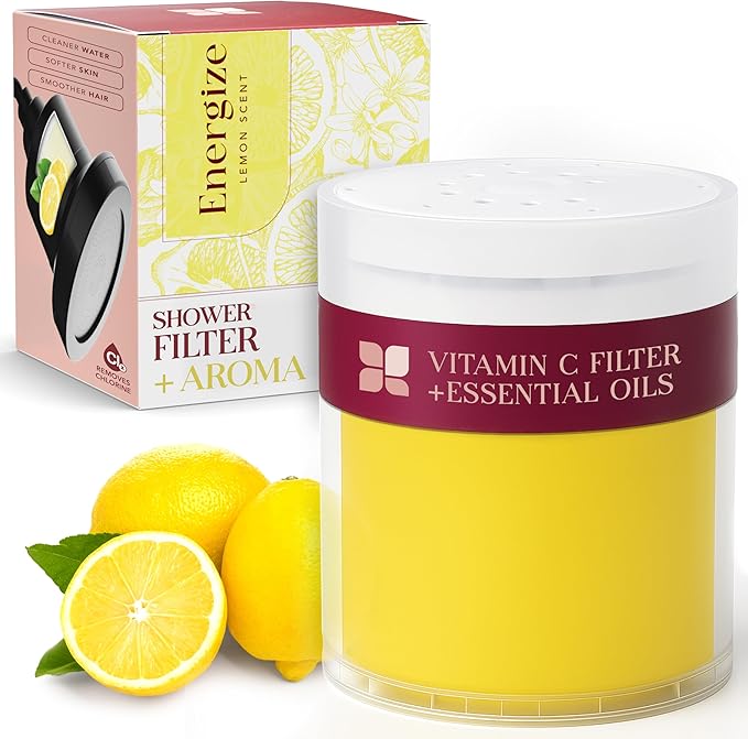 Vitamin C Shower Filter Replacement Cartridge + Shower Steamers Aromatherapy - K Beauty Skin & Hair Enhancement, Universal Water Filter Replacement for AquaBliss - Lemon Spa Scent