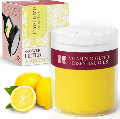 Vitamin C Shower Filter Replacement Cartridge + Shower Steamers Aromatherapy - K Beauty Skin & Hair Enhancement, Universal Water Filter Replacement for AquaBliss - Lemon Spa Scent