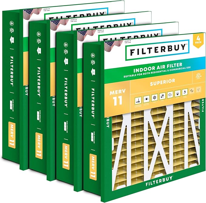 Filterbuy 24x24x5 Air Filter MERV 11 Superior Pet & Allergy Defense (4-Pack), Electrostatic Pleated HVAC AC Furnace Filters Replacement for Honeywell Return Grille (Actual Size: 22.38 x 22.38 x 4.38)