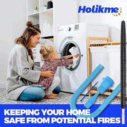 Holikme Dryer Vent Cleaner Kit 2 Pieces - Upgraded Dryer Lint Screens Cleaner Brush Part,Compatible with Most Vacuum Cleaner,Vacuum Hose Attachment & Refrigerator Coil Brush,Quickly Lint Remove,Blue