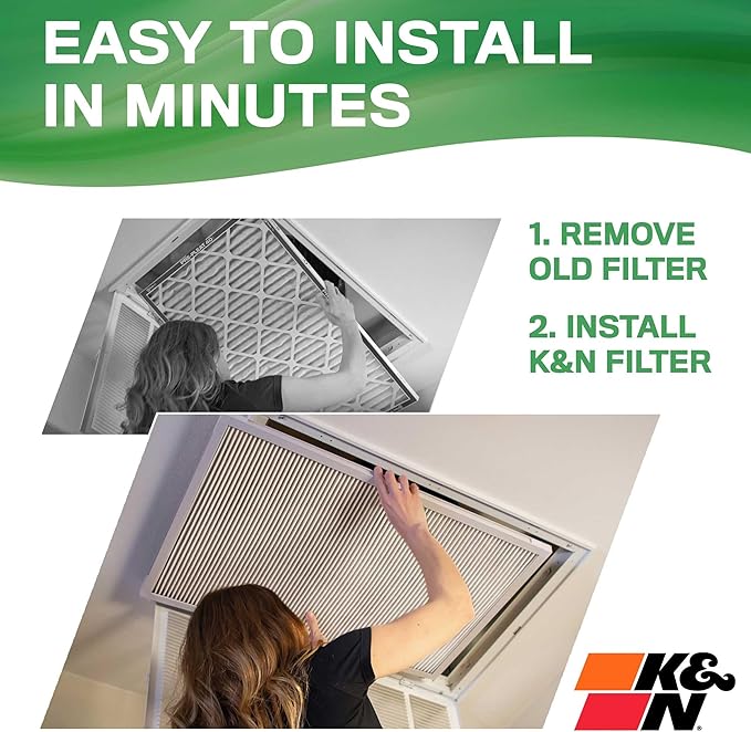 K&N 12X24X1 HVAC Furnace Air Filter, Lasts a Lifetime, Washable, Merv 13, the Last HVAC Filter You Will Ever Buy, Breathe Safely at Home or in the Office, HVC-13-11224