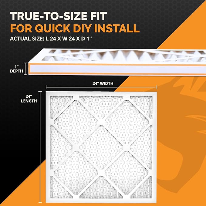 Tiger Tough 24x24x1 Air Filter MERV 8 MPR 600-800, High-Performance Pleated HVAC AC Furnace Filter Replacement for Home, 12-Pack