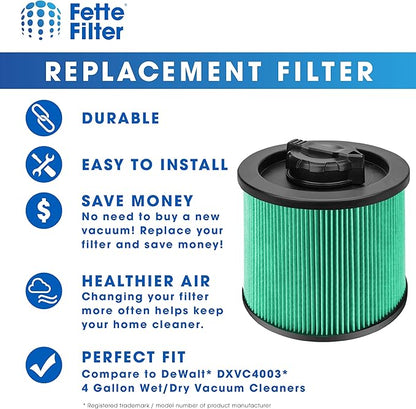 Fette Filter - DXVC4003 Premium HEPA Cartridge Filter Replacement Compatible with DeWalt DXV04T DXV05P DXV05S DXV08S DXV06G for 4 Gallon Wet Dry Vacuum - Pack of 2