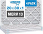 Aerostar 20x30x1 MERV 13 Pleated Air Filter, AC Furnace Air Filter, 4 Pack (Actual Size: 19 3/4" x 29 3/4" x 3/4")