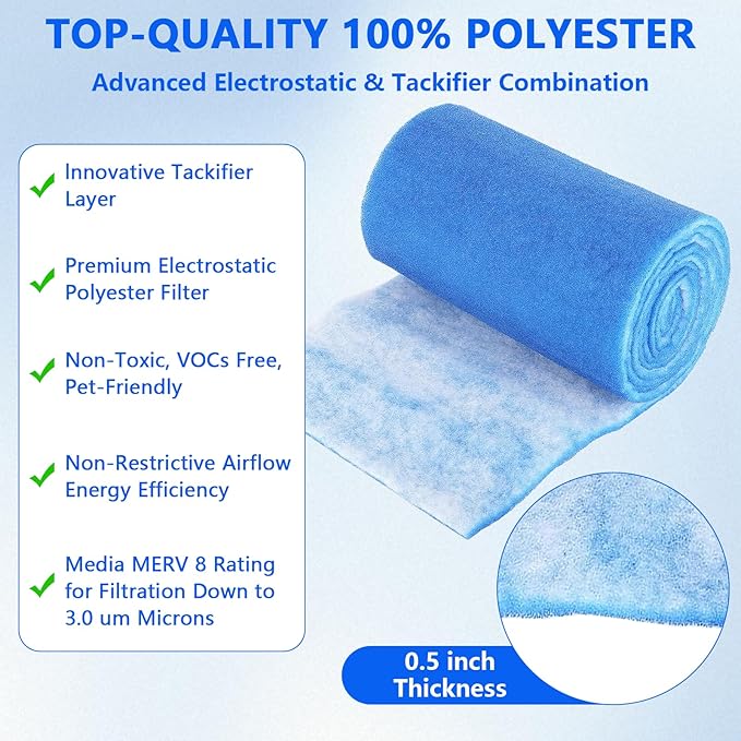 12x90 Inch Cut to Fit Air Filter Roll - MERV 8 Up to 50 Filters Cut to Size Air Filter Material Roll
