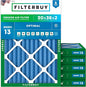 Filterbuy 30x36x2 Air Filter MERV 13 Optimal Smoke & Allergy Defense (6-Pack), Electrostatic Pleated HVAC AC Furnace Filters Replacement, Made in USA (Actual Size: 29.81 x 35.81 x 1.75)