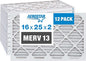 Aerostar 16x25x2 MERV 13 Pleated Air Filter, AC Furnace Air Filter, 12 Pack (Actual Size: 15 1/2" x 24 1/2" x 1 3/4")