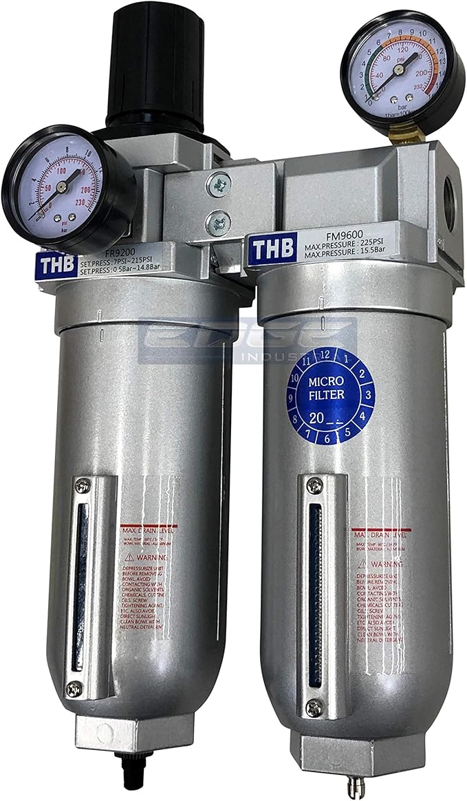 SUPER HEAVY DUTY HIGH FLOW AIR FILTRATION SYSTEM, 2 STAGE PARTICULATE FILTER PLUS OIL REMOVING COALESCING FILTER COMBINATION (1/2" NPT, AUTO DRAIN)