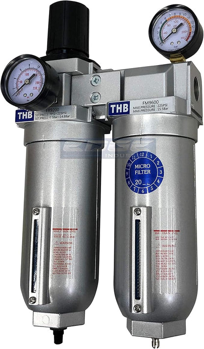 SUPER HEAVY DUTY HIGH FLOW AIR FILTRATION SYSTEM, 2 STAGE PARTICULATE FILTER PLUS OIL REMOVING COALESCING FILTER COMBINATION (1/2" NPT, AUTO DRAIN)