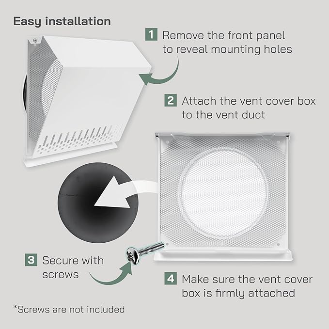 Vent Systems 8" Inch Air Supply Vent Cover with Rubber Gasket - White Galvanized Steel - Robust and Weatherproof Outdoor Air Intake Box - Duct or Surface Mounting - Rain and Snow Protection