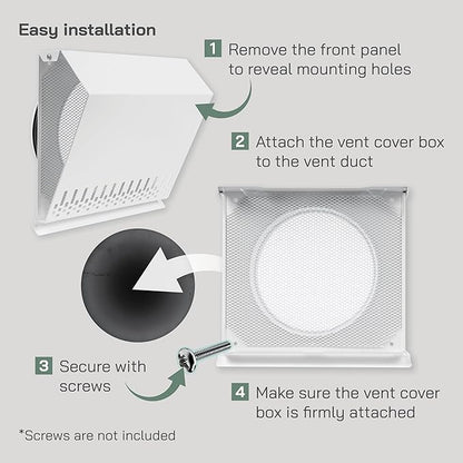 Vent Systems 8" Inch Air Supply Vent Cover with Rubber Gasket - White Galvanized Steel - Robust and Weatherproof Outdoor Air Intake Box - Duct or Surface Mounting - Rain and Snow Protection
