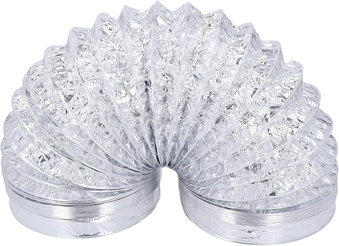 Aluminum Foil Ducting and PVC Dryer Vent Hose with 7 Inch Diameter and 6.56 Foot Length, Flexible HVAC Ventilation Duct with Spiral Steel Wire Support for Kitchens and Greenhouses