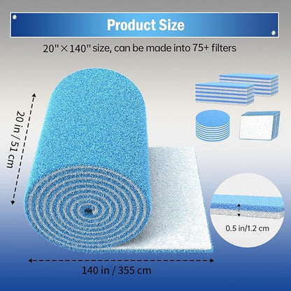 Air Vent Filter, 20"X140" Cut to Size MERV 8 Triple Air Filter Material, Blue & White Electrostatic Vent Filter Kit for Home Floor, Ceiling, Grilles, HVAC Vent, Compression Packing