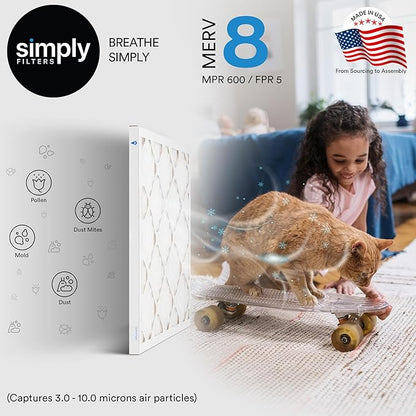 Simply 16x20x1 Air Filter, Merv 8, MPR 600, 12 Pack, Furnace Air Filter for HVAC (Actual Size: 15.75"x19.75"x0.75") DUST, Pet, & Allergy Control