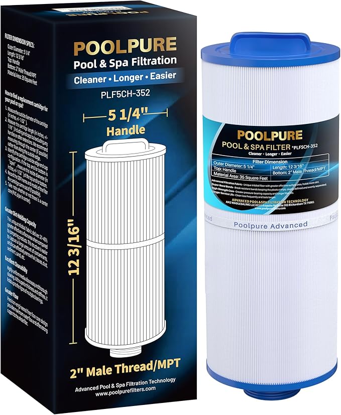 POOLPURE 5CH-352 Spa Filter Replaces PPM35SC-F2M, Marquis Spa 20042, 20092, 70-0240, 370-0242, 370-0243, Filbur FC-0196, 2" Male Thread/MPT Hot Tub Filter, 1 Pack