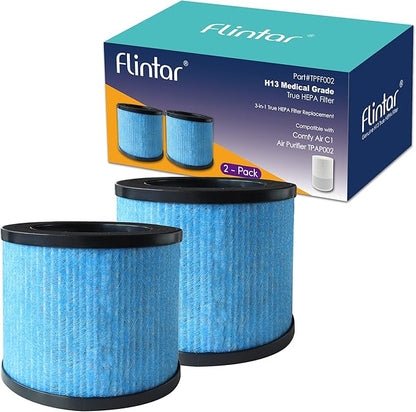 Flintar TPAP002 Replacement Filters, Compatible with TOPPIN TPAP002 Air Purifier Comfy Air C1, 3-in-1 H13 Grade Filtration Set, Part# TPFF002, 2-Pack