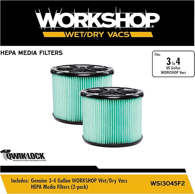 WORKSHOP Wet/Dry Vacs Vacuum Filters WS13045F2 HEPA Media Filter For Shop Vacuum Cleaner (2pk - HEPA Media Filter For Wet/Dry Vacuum Cleaner) Fits WORKSHOP 3-Gallon to 4.5-Gallon Shop Vacuum Cleaners