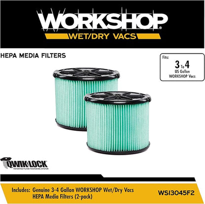 WORKSHOP Wet/Dry Vacs Vacuum Filters WS13045F2 HEPA Media Filter For Shop Vacuum Cleaner (2pk - HEPA Media Filter For Wet/Dry Vacuum Cleaner) Fits WORKSHOP 3-Gallon to 4.5-Gallon Shop Vacuum Cleaners