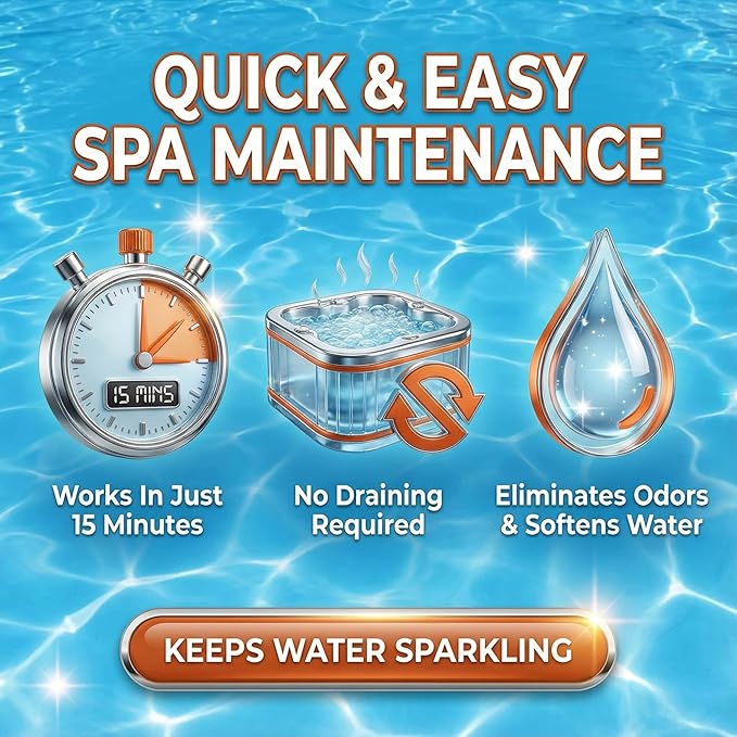 5-in-1 Hot Tub Chemicals – Spa Weekly Enzyme Cleaner & Clarifier, Scum Line Cleaner, Filter Protector + Water Conditioner, Clear Finish for Spas & Inflatable Tubs, 3 Liter (101.5 fl oz) – BubbyShine