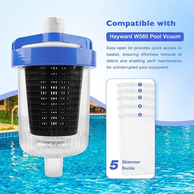 ATRACYPART Inline Pool Leaf Canister Compatible with Hayward W560 PoolVac Navigator Standard, Leaf Catcher Filter with Strainer Basket and 5 Skimmer Socks