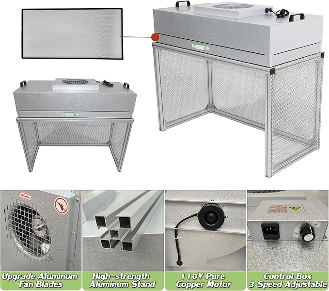 INTSUPERMAI Vertical Laminar Flow Hood Air Flow Clean Bench Workstation with HEPA Aluminum Blade Fan Rated Air Volume 706cfm Dust Free Room Workshop for Phone LCD Repair Workshop Laboratory Using 110V