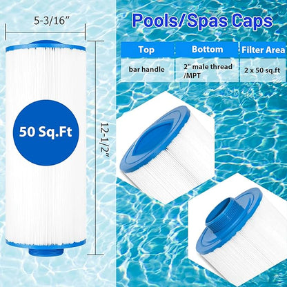 HANXER® PPM50SC-F2M Spa Filter Cartridge Replaces for 5CH-502, Filbur FC-0195, Marquis Spa 20041, 20091, Cal Spa 370-0237, C-5303, 50501, 2" Male Thread/MPT Hot Tub Filter, 50 sq.ft Spa Filter, 2 Pack