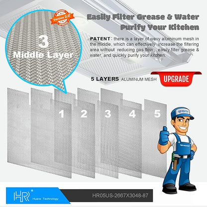 W10169961A Range Hood Filter Replacement, Fits Whirlpool, Ikea, Kitchen Aid, Jenn Air, 5-Layer Aluminum Mesh Hood Grease Filter 10.5x12 Inch, Aluminum Range Hood Vent Filters, 2PCS