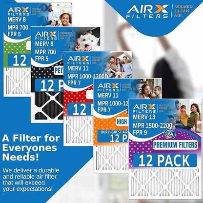 20x30x1 Air Filter MERV 11 Rating, 12 Pack of Furnace Filters Comparable to MPR 1000, MPR 1200 & FPR 7 - Made in USA by AIRX FILTERS WICKED CLEAN AIR.