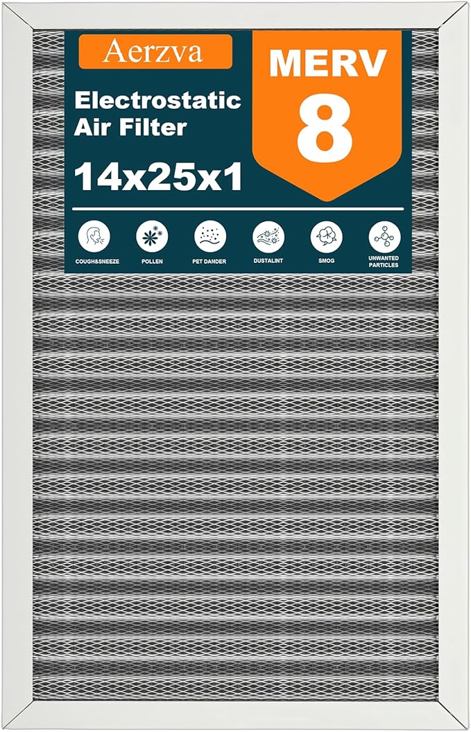 14x25x1 Reusable Air Filter, Washable, MERV 8, Permanent Electrostatic Air Filter, Lasts a Lifetime, Breathe Safely at Home or in the Office