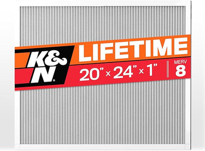 K&N 20X24X1 HVAC Furnace Air Filter, Lasts a Lifetime, Washable, Merv 8, the Last HVAC Filter You Will Ever Buy, Breathe Safely at Home or in the Office, HVC-8-12024