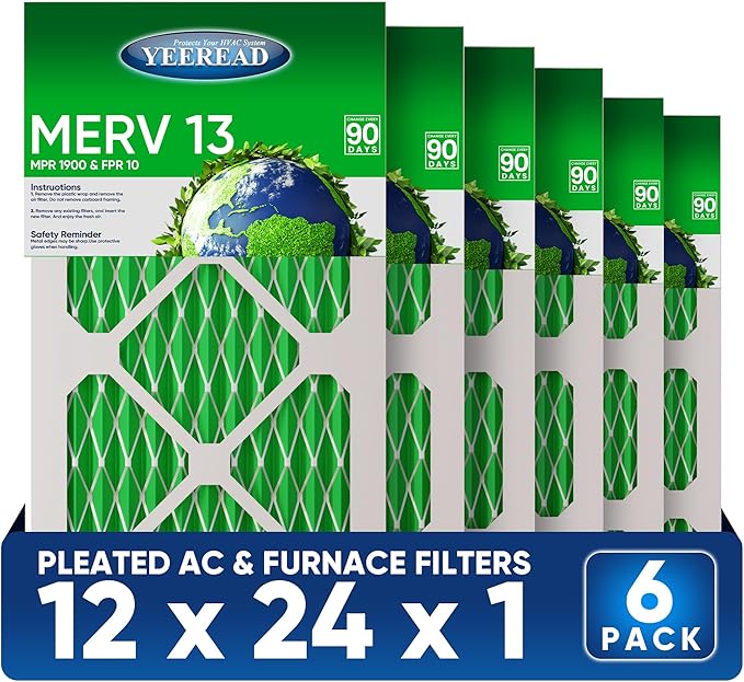 12x24x1 MERV 13 Air Filters, 6-Pack, Actual Size: 13.70” x 23.70” x 0.75”, Pleated Design with Enhanced Filter Media for Superior Filtration,Perfect for HVAC, AC & Furnace Systems