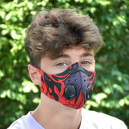 ASA TECHMED Reusable Dual Air Breathing Valve Face Mask Cover with Activated Carbon Filter (Tactical Red)