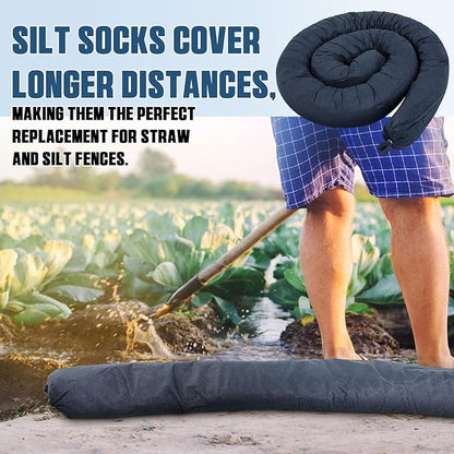2 Pcs Sediment Filter Erosion Control Blanket Silt Fence Sock with Stuffers Drain Stormwater Sediment Filter for Erosion Control and Storm Drain Protection (Black)
