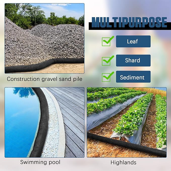 2 Pcs Sediment Filter Erosion Control Blanket Silt Fence Sock with Stuffers Drain Stormwater Sediment Filter for Erosion Control and Storm Drain Protection (5" x 15')