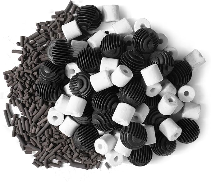 Flexzion Fish Tank Filter Media - Bio Balls for Aquarium Filter, Ceramic Rings & Activated Carbon Pellets in Mesh Bags - Biological, Chemical, & Mechanical Filtration Fresh & Saltwater Aquarium, 3 Set