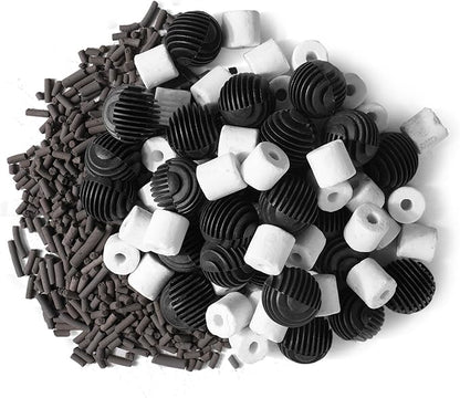 Flexzion Fish Tank Filter Media - Bio Balls for Aquarium Filter, Ceramic Rings & Activated Carbon Pellets in Mesh Bags - Biological, Chemical, & Mechanical Filtration Freshwater & Saltwater Aquariums