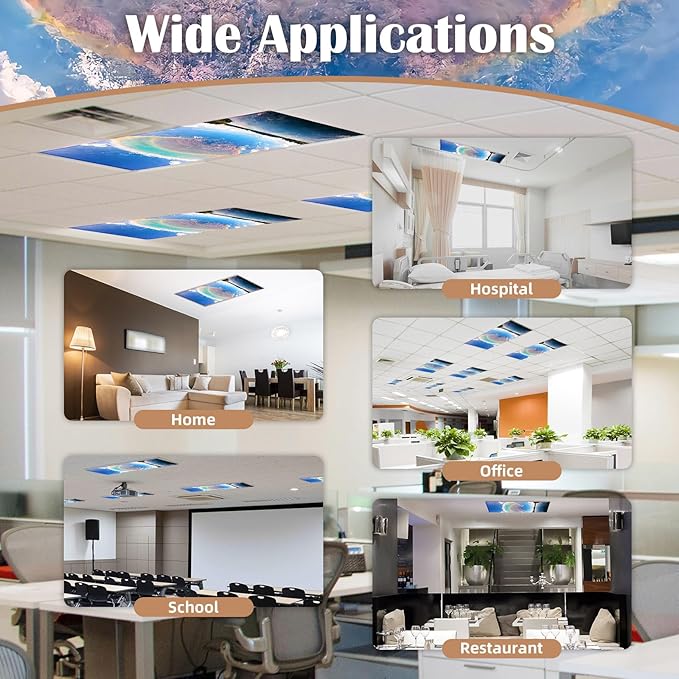 Fluorescent Light Covers - Classroom Covers for Ceiling Lights, 1 PCS 4 x 2 Feet Magnetic Light Filters, Classroom, Office Decor (Blue Sky - Rainbow)