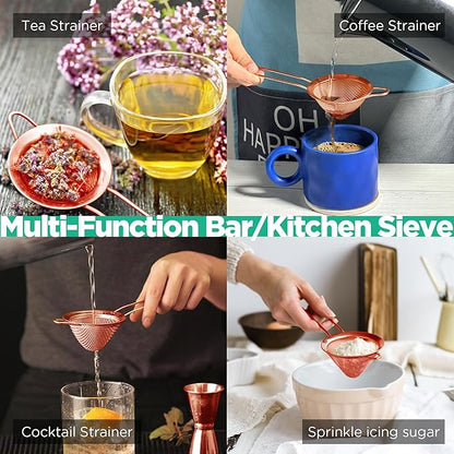 Homestia Fine Mesh Strainer for Kitchen, 304 Stainless Steel Cocktail Sieve Sifters for Food, Liquid Strainer Cup for Food, Drinks, Tea, Rice, Oil, Coffee, Juice, Flour, Fruits, Vegetables (Rose Gold)