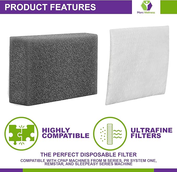 Mars Wellness 30 Pack CPAP Filters - Compatible with M Series, PR System One, Remstar, and SleepEasy Series - 15 Foam 15 Ultrafine Filter