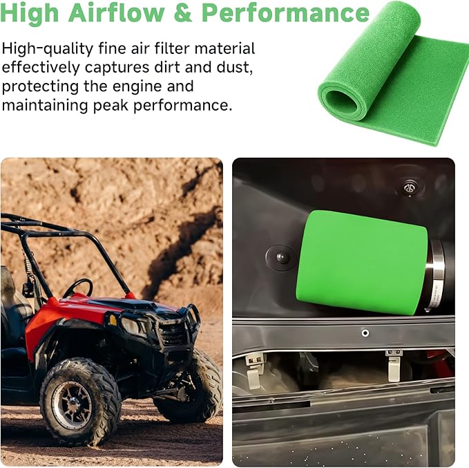 Washable Foam Filter Material for Uni Filter BF-1 BF1, 65-PPI Motorcycle Foam Air Filter Sheet, Cut-to-Size Pre-Filter Sponge for ATV/UTV Dirt Bike Lawn Mower Engines,15''x18''x5/8'', Green