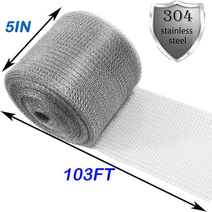 Wire Mesh Hole Fill Fabric 5 in X 103Ft, Weep Holes Filler and Covers, Upgraded Stainless Steel Wire Mesh, Flexible Stretchy Hardware Cloth for Garden House and DIY, Mice Control Rodent Barrier