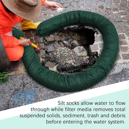 2 Pcs Sediment Filter Erosion Control Blanket Silt Fence Sock with Stuffers Drain Stormwater Sediment Filter for Erosion Control and Storm Drain Protection (Green)