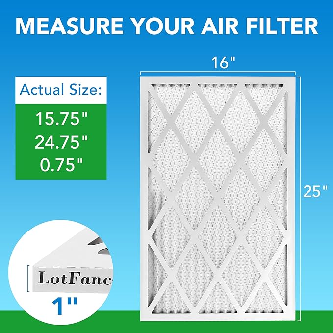 LotFancy 16x25x1 Air Filter MERV 8 4-Pack, Electrostatic Pleated Furnace & AC Filter, Captures Dust, Pet Hair, Pollen, Actual Size: 15.75"x24.75"x0.75"