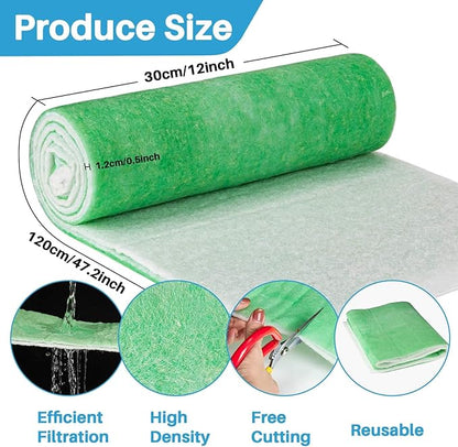 MAQIHAN 2PCS Pond Filter Media - 47.2Inch Aquarium Filter Media, Koi Pond Filter, Filter Sponge, Filter Floss for Fish Tank, Aquarium, Outdoor Ponds,Garden,Swimming Pool (Green & White)