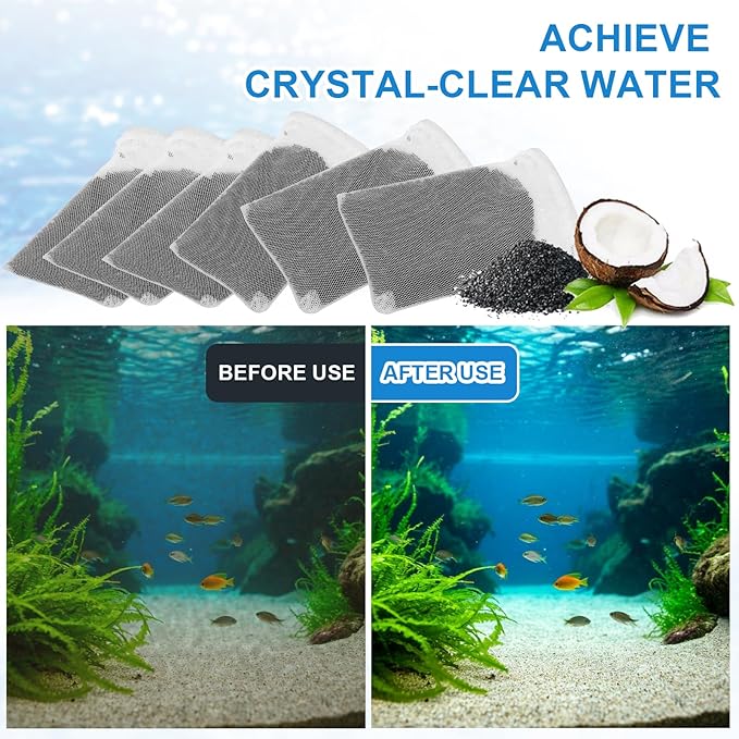 6Pack Aquarium Activated Carbon Bags Fit for Marineland All C-Series and Magniflow Canister Filters Rite-Size S, T and X, Charcoal Bags for Fish Tank Filter, Aquarium Carbon Media