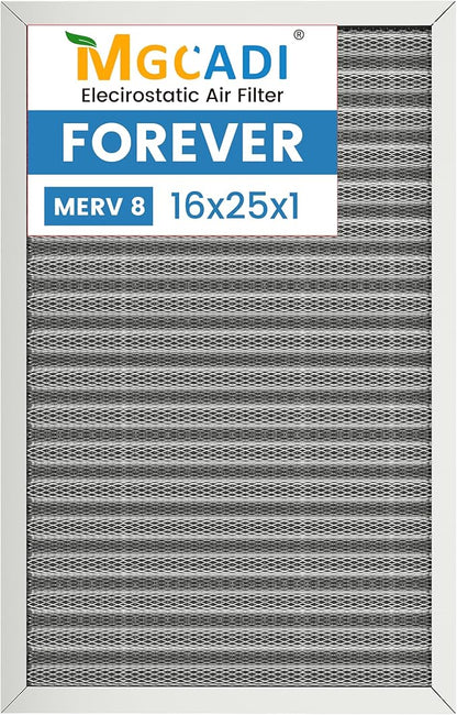 16X25x1 HVAC Furnace Air Filter, Lasts a Lifetime, Washable, Merv 8, the Last HVAC Filter You Will Ever Buy, Breathe Safely at Home or in the Office (Actual Size:15.5x24.5x0.82 Inch)